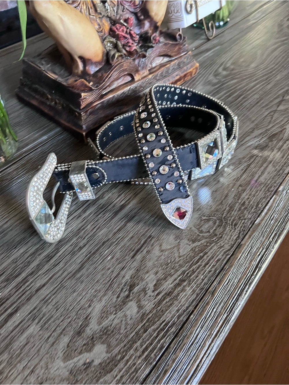 Buckle Black Crystal-Embellished Western Belt